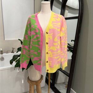 Cider Pink and Green Patterned Cardigan